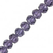 Abalorios de vidrio rondelle Facetados 4x3mm - Light amethyst purple pearl shine coating